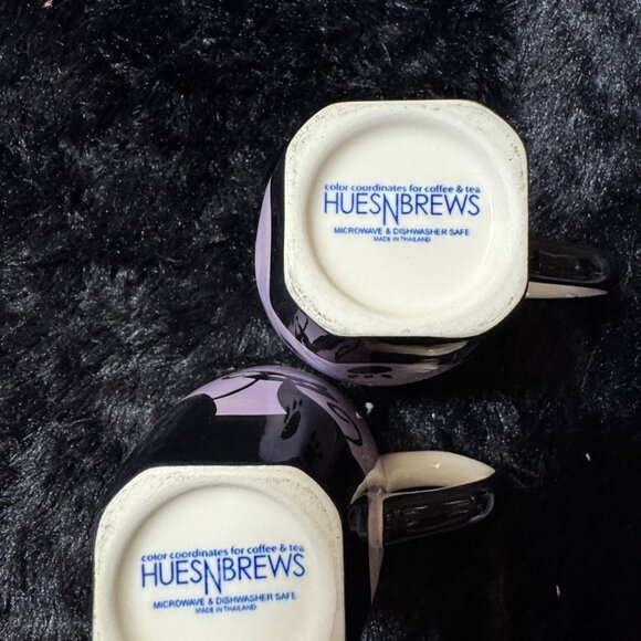 Hues N Brews Coffee Mugs Cups Purple Black Cats Set Of 2 - Picture 6 of 7